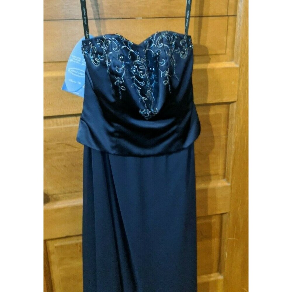 Alfred Angelo Navy Bridesmaid Formal Prom Gown Dress Size 8 Strapless Beaded NWT
